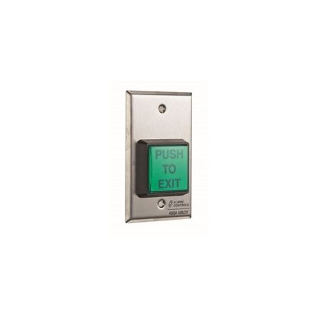 ALARM CONTROLS 2" Green Square Push to Exit Button with Timer and Additional SPDT Momentary Output Satin Stainless TS22T